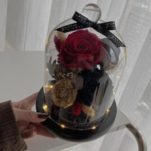 永生花夜燈 奢華紅黑金(底座燈配黑色)